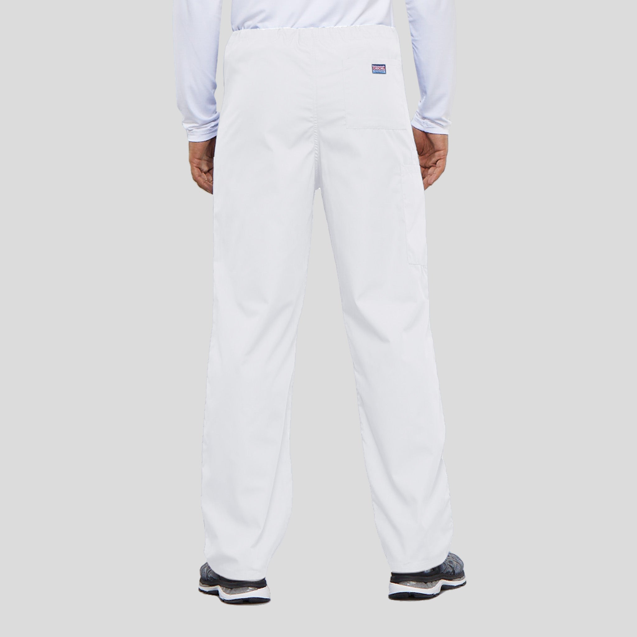 Unisex Drawstring Cargo Scrub Pant | White
