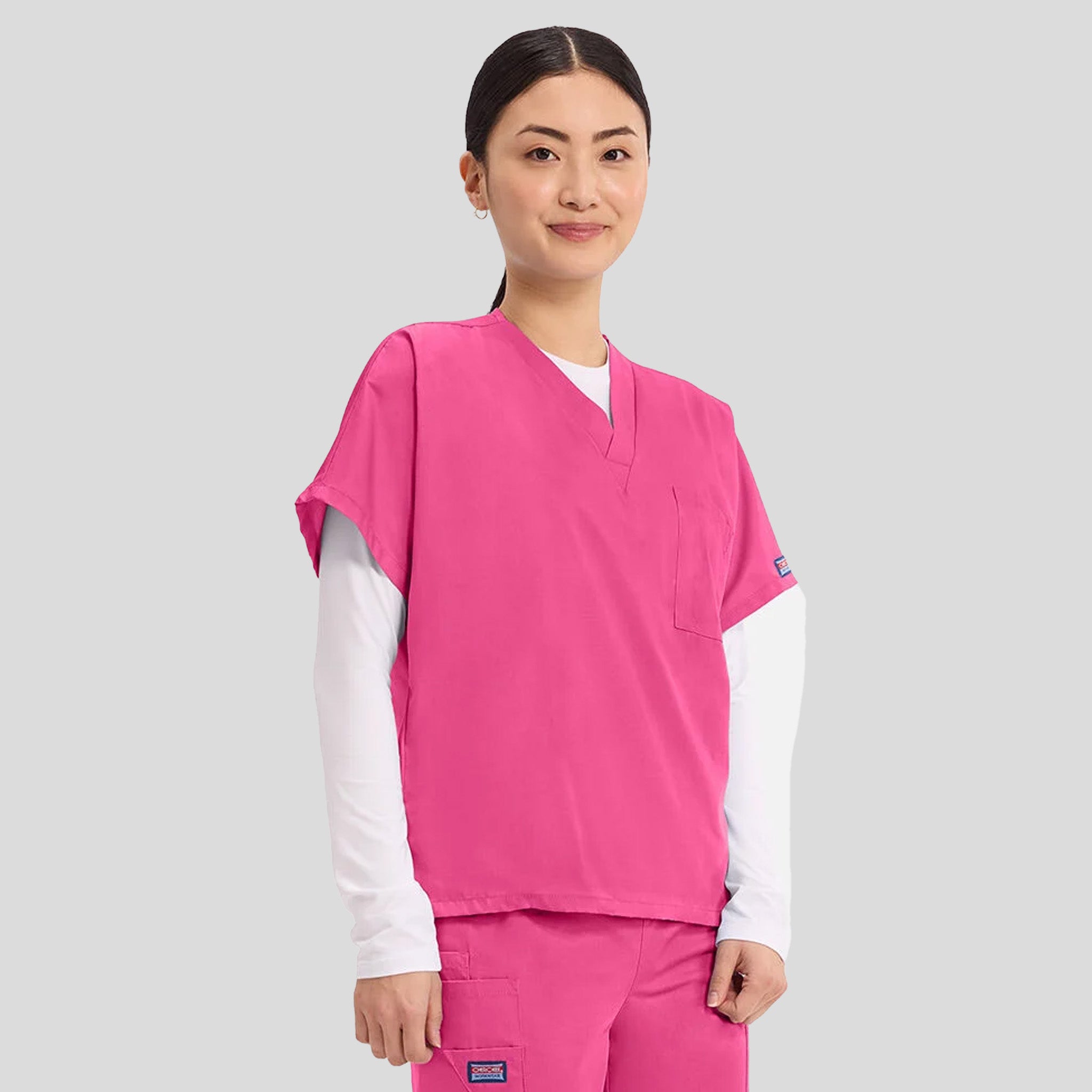 Unisex V-Neck 1 Pocket | Shocking Pink