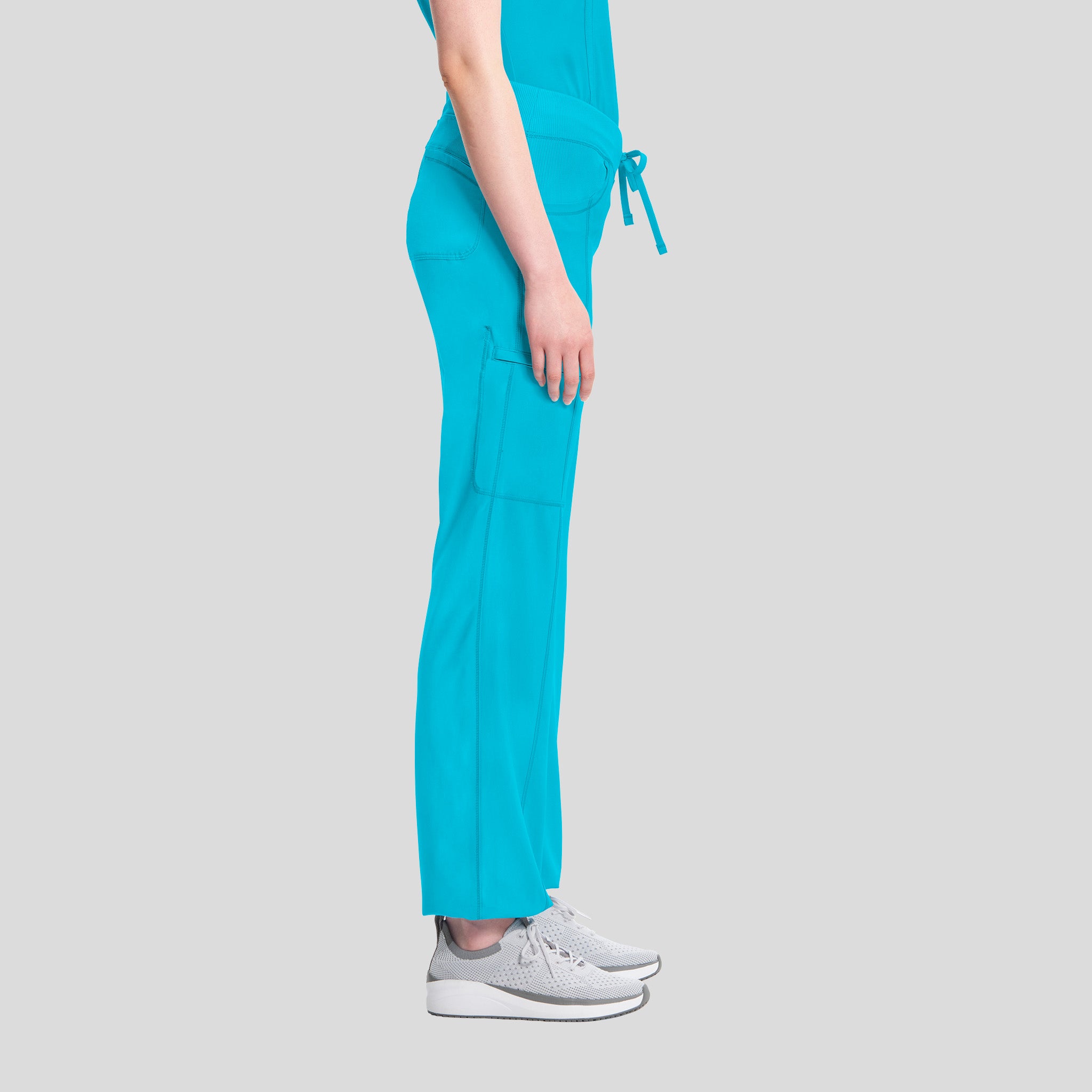 Rib Knit Drawstring Waist Scrub Pant | Turqouise