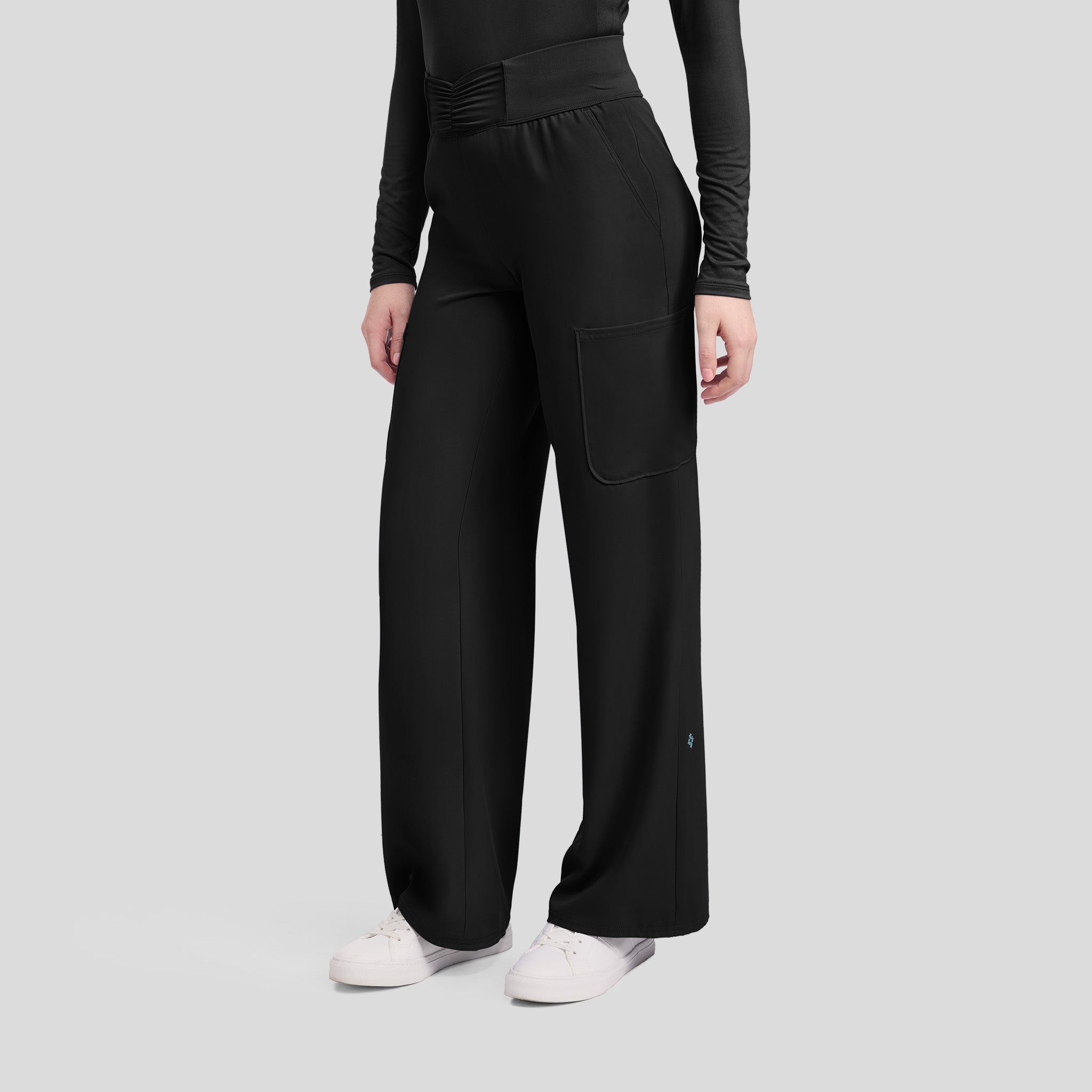 5-Pocket Ruched Wide Leg Scrub Pant | Black