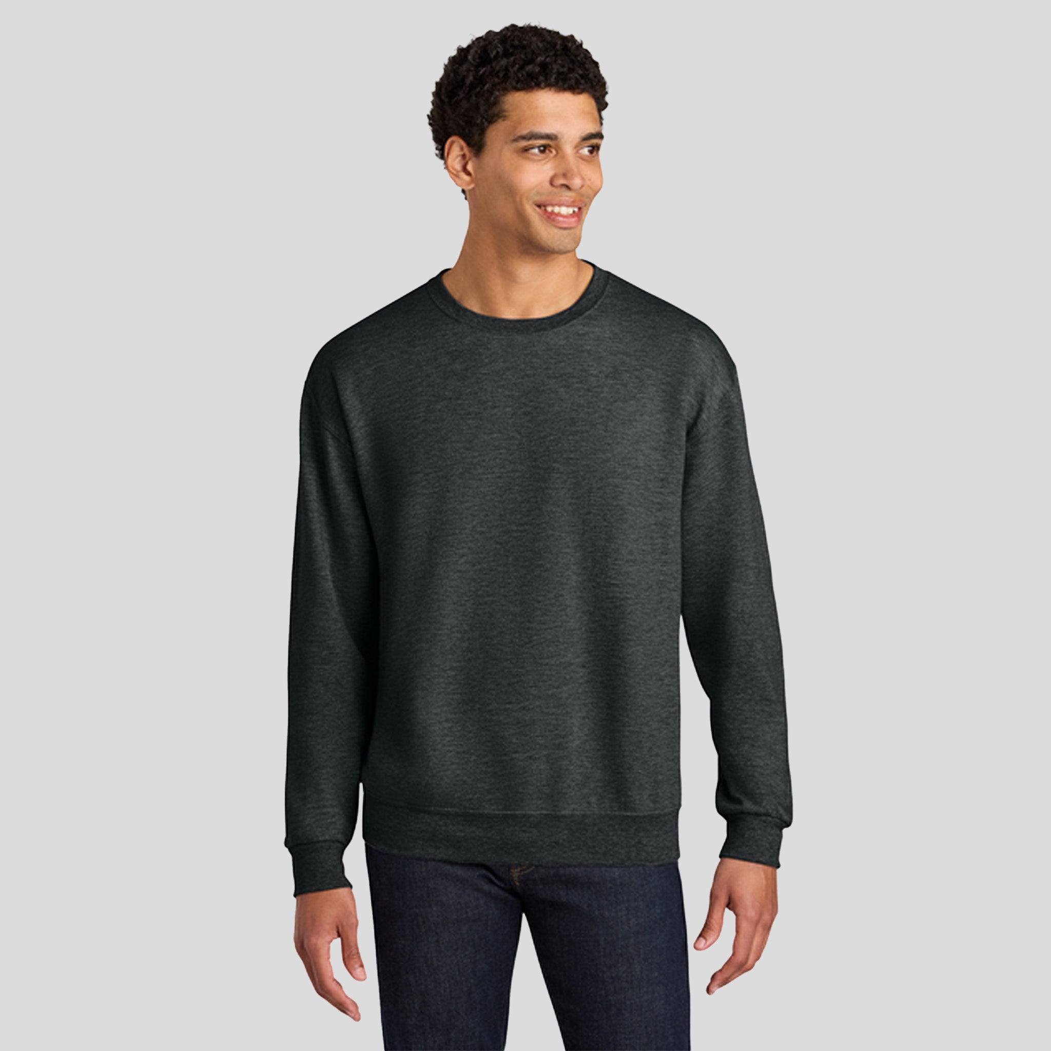 Ultimateβ’ Unisex CVC Ring Spun Crewneck Sweatshirt | Black Ink Heather