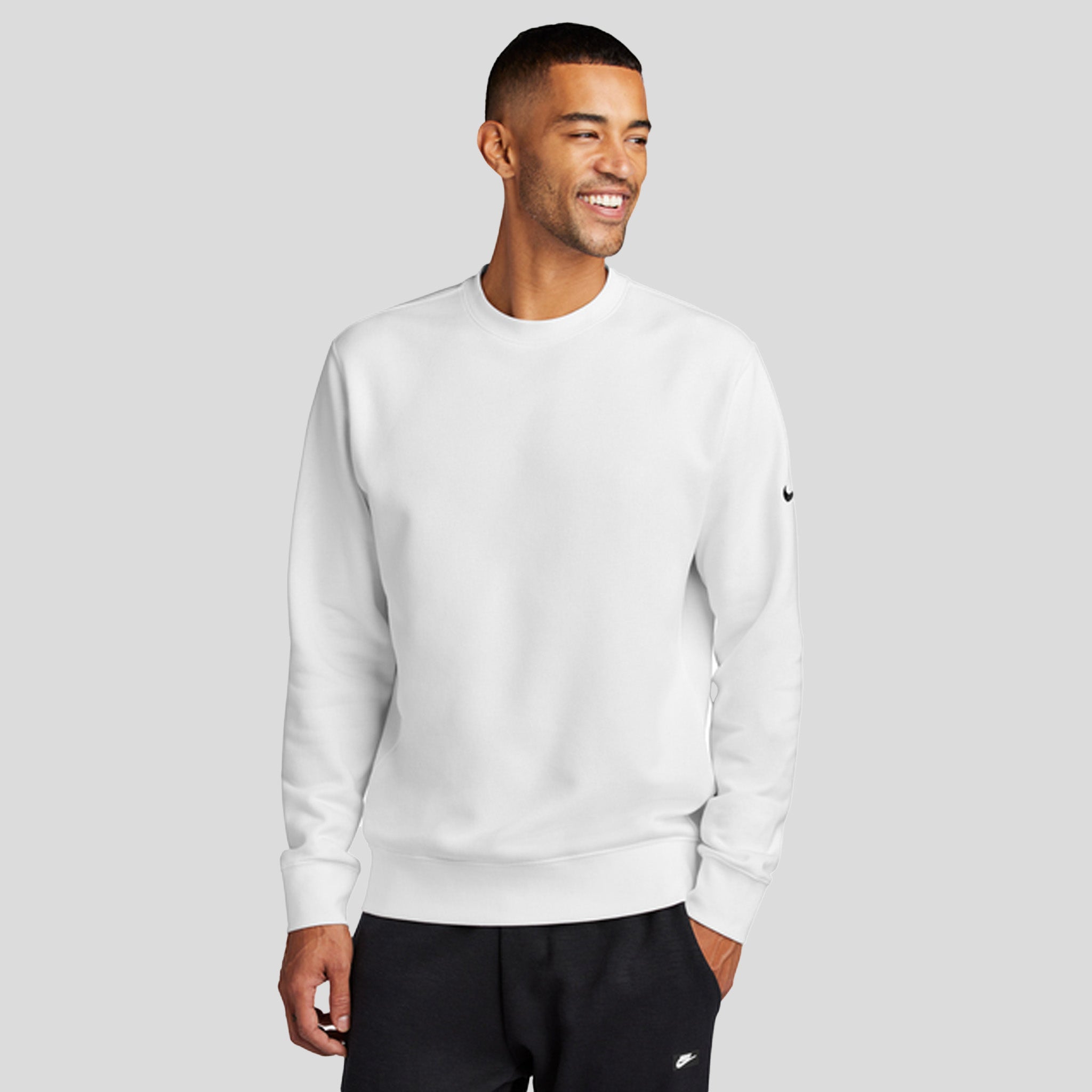 Club Fleece Sleeve Swoosh Crew | White