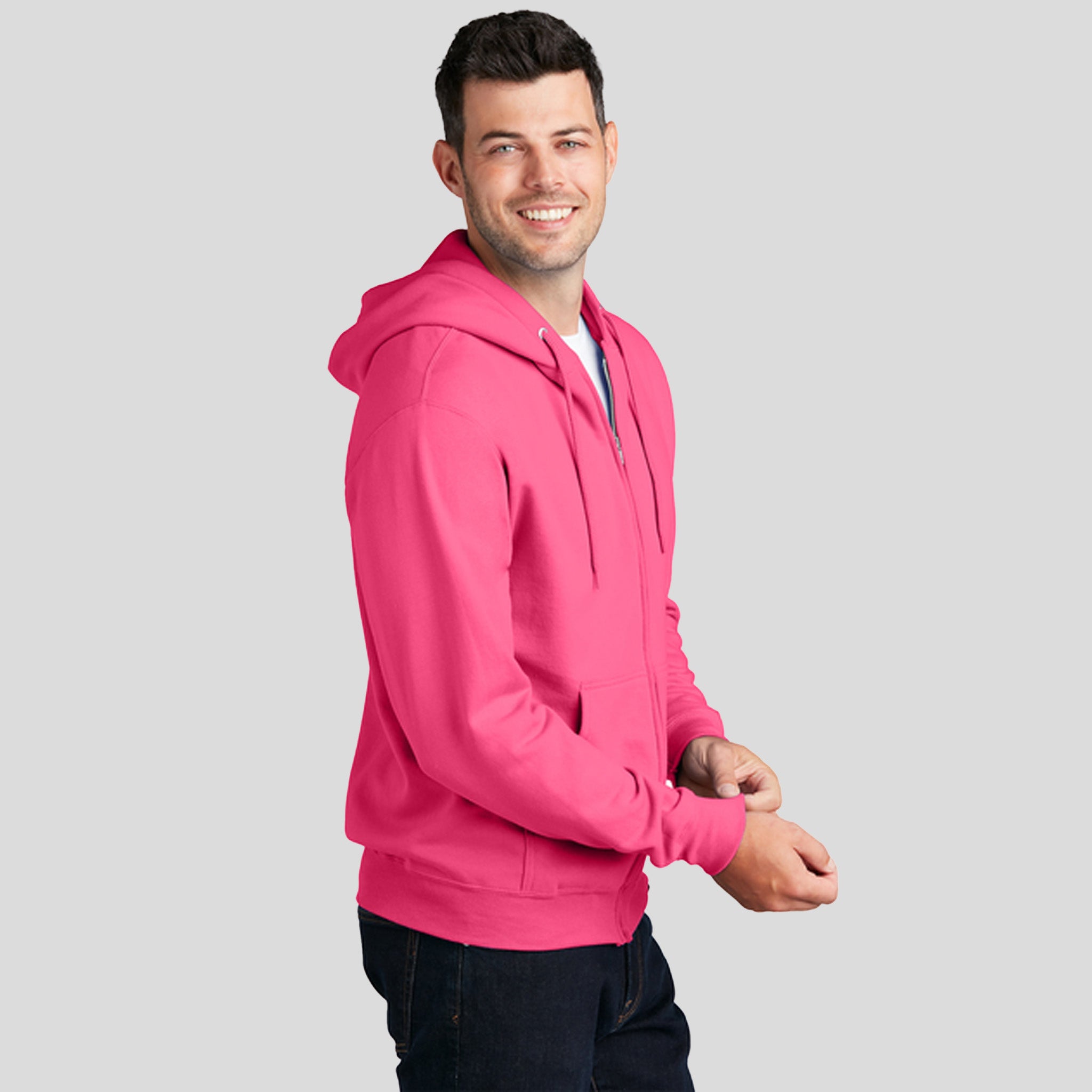 Core Fleece Full-Zip Hooded Sweatshirt | Neon Pink