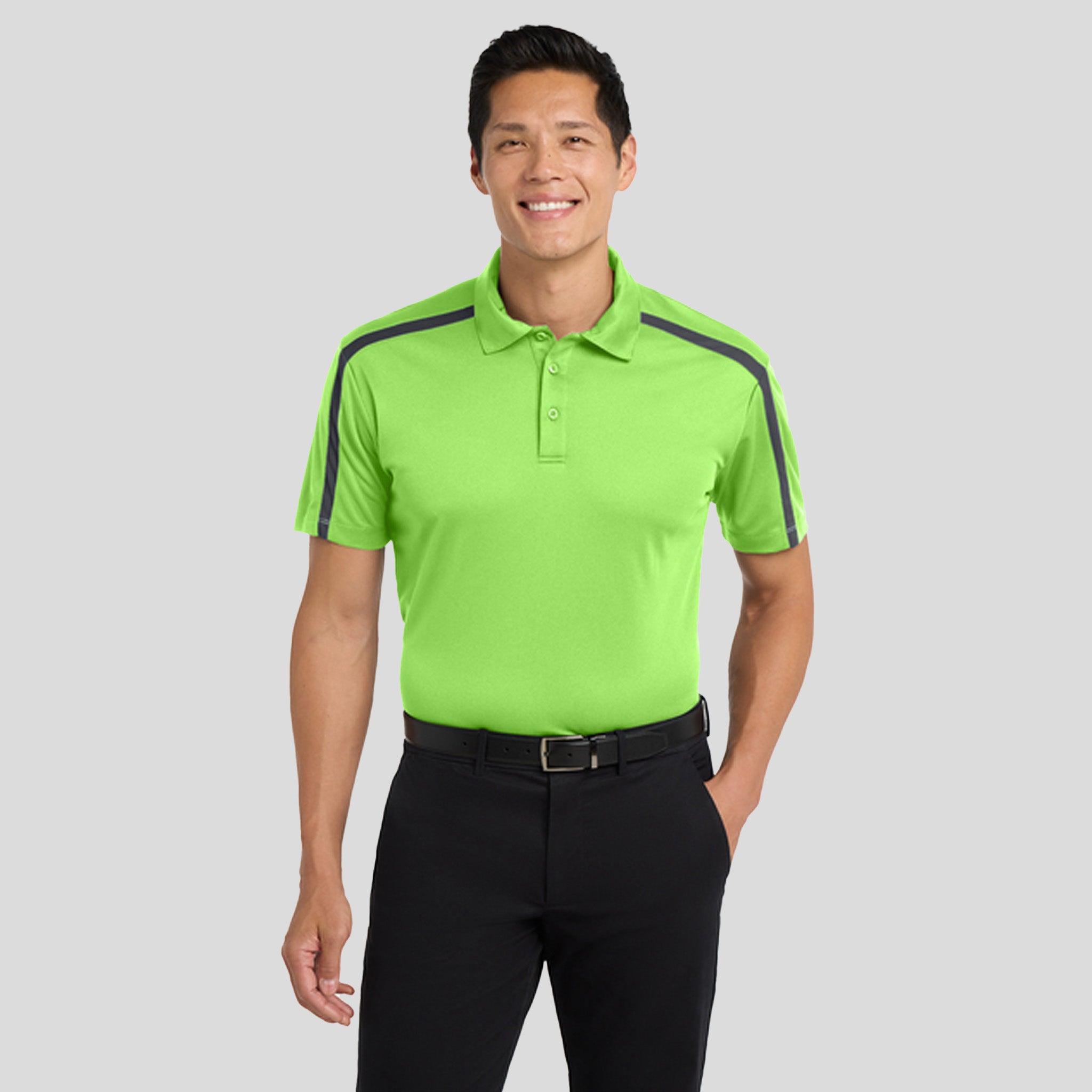 Silk Touch™ Performance Colorblock Stripe Polo | Lime/Steel Grey