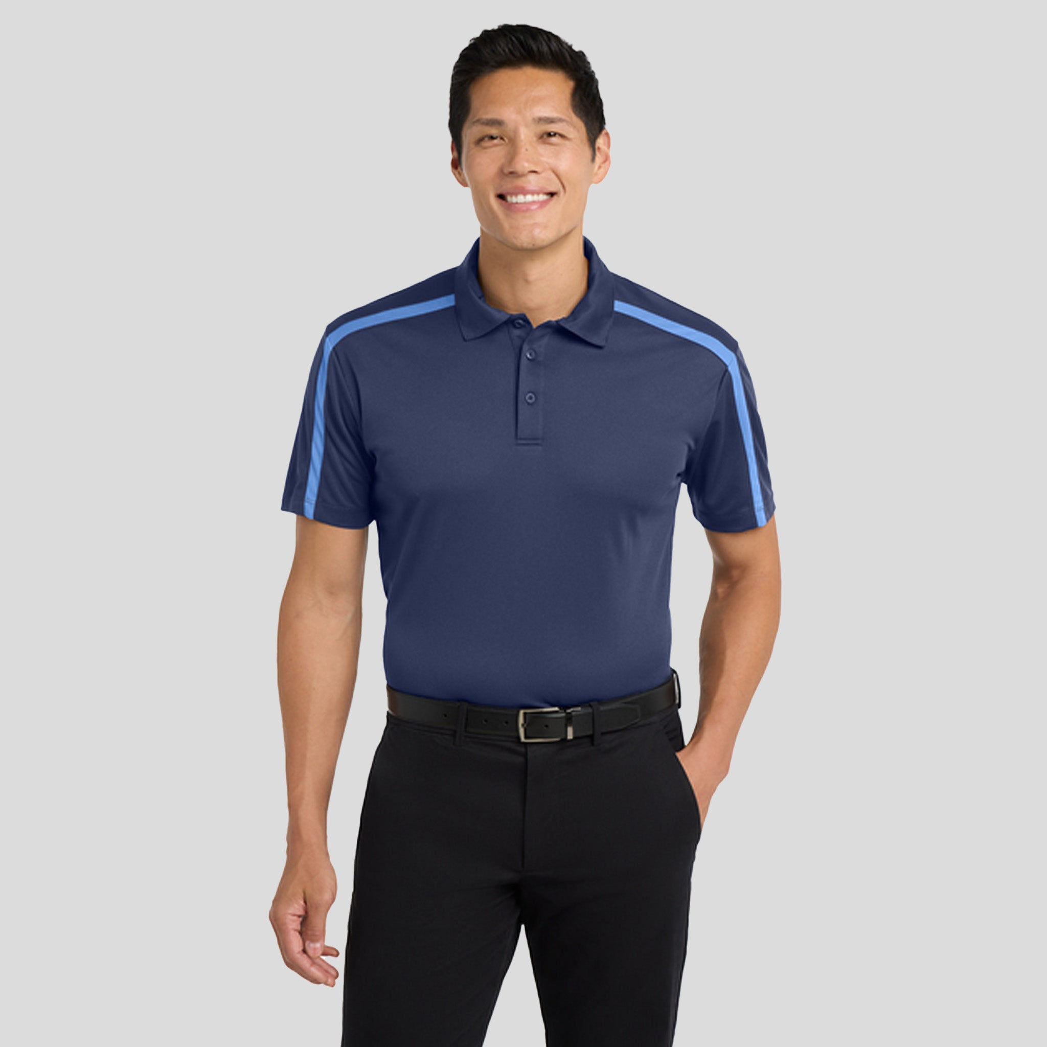 Silk Touch™ Performance Colorblock Stripe Polo | Navy/Carolina Blue