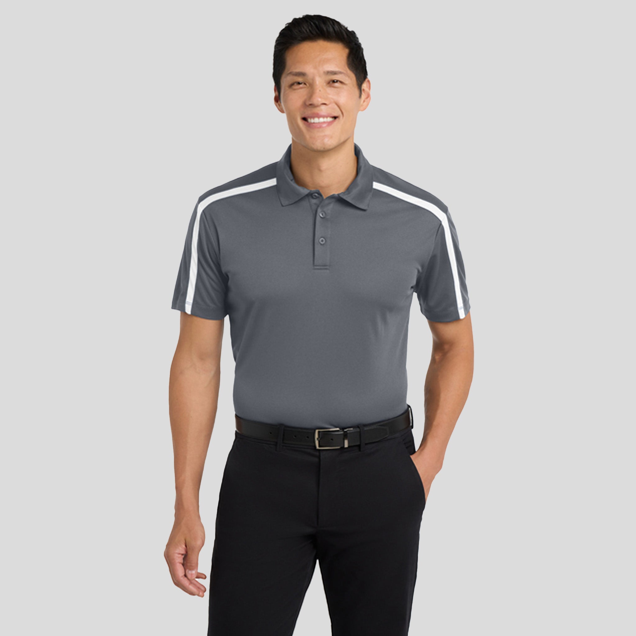 Silk Touch™ Performance Colorblock Stripe Polo | Steel Grey/White
