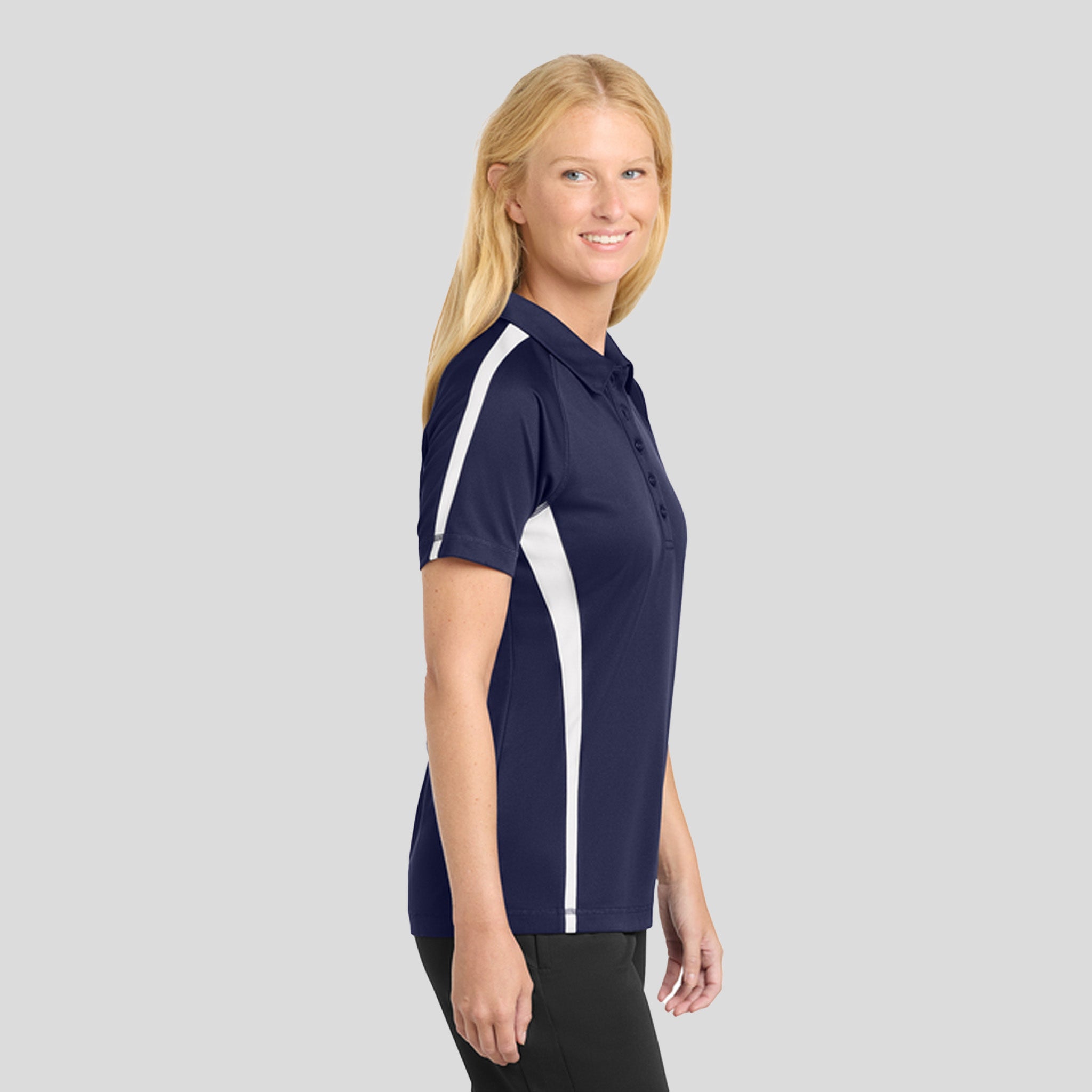 Women's PosiChargeยฎ Micro-Mesh Colorblock Polo | Navy/White