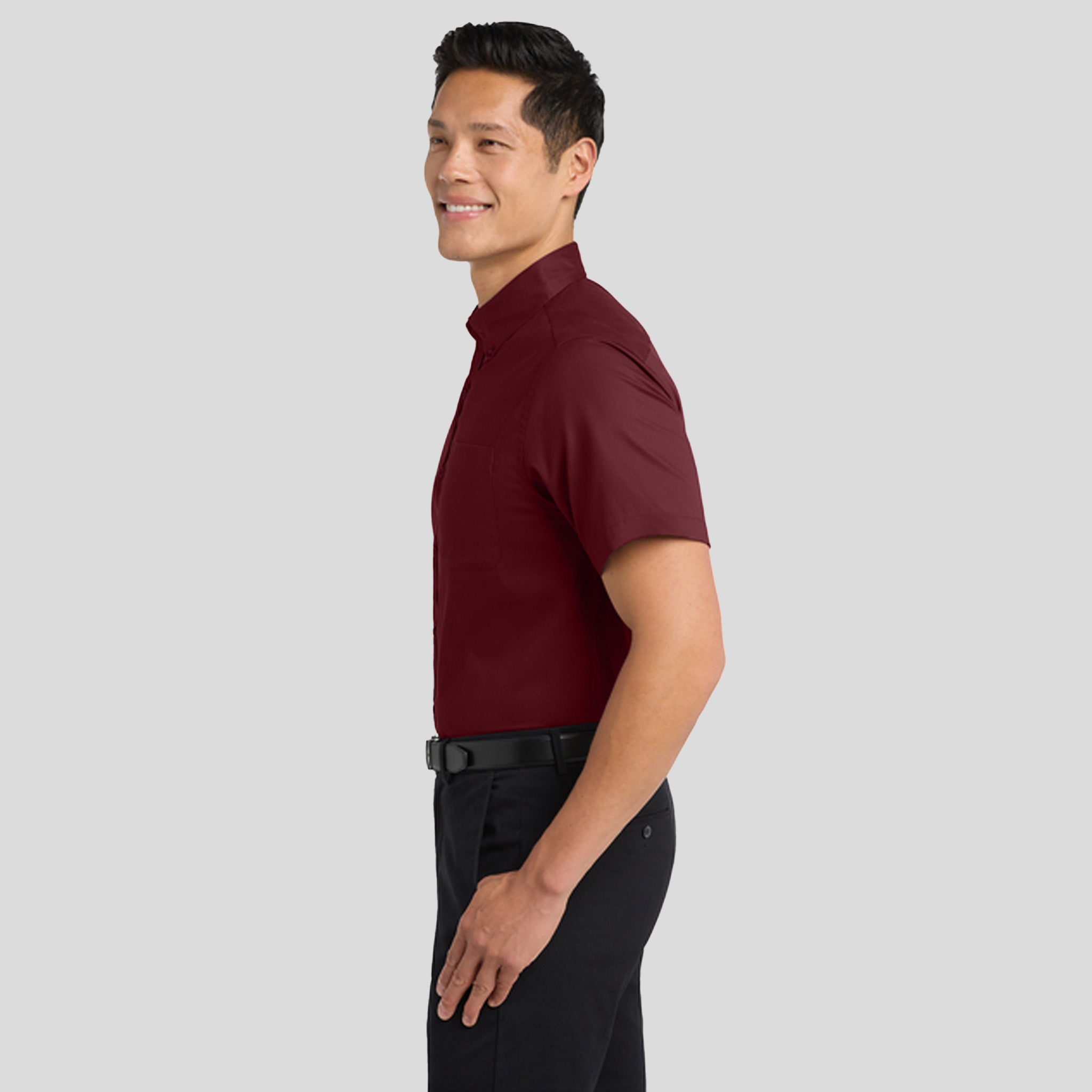 Short Sleeve Easy Care Shirt | Burgundy/Light Stone