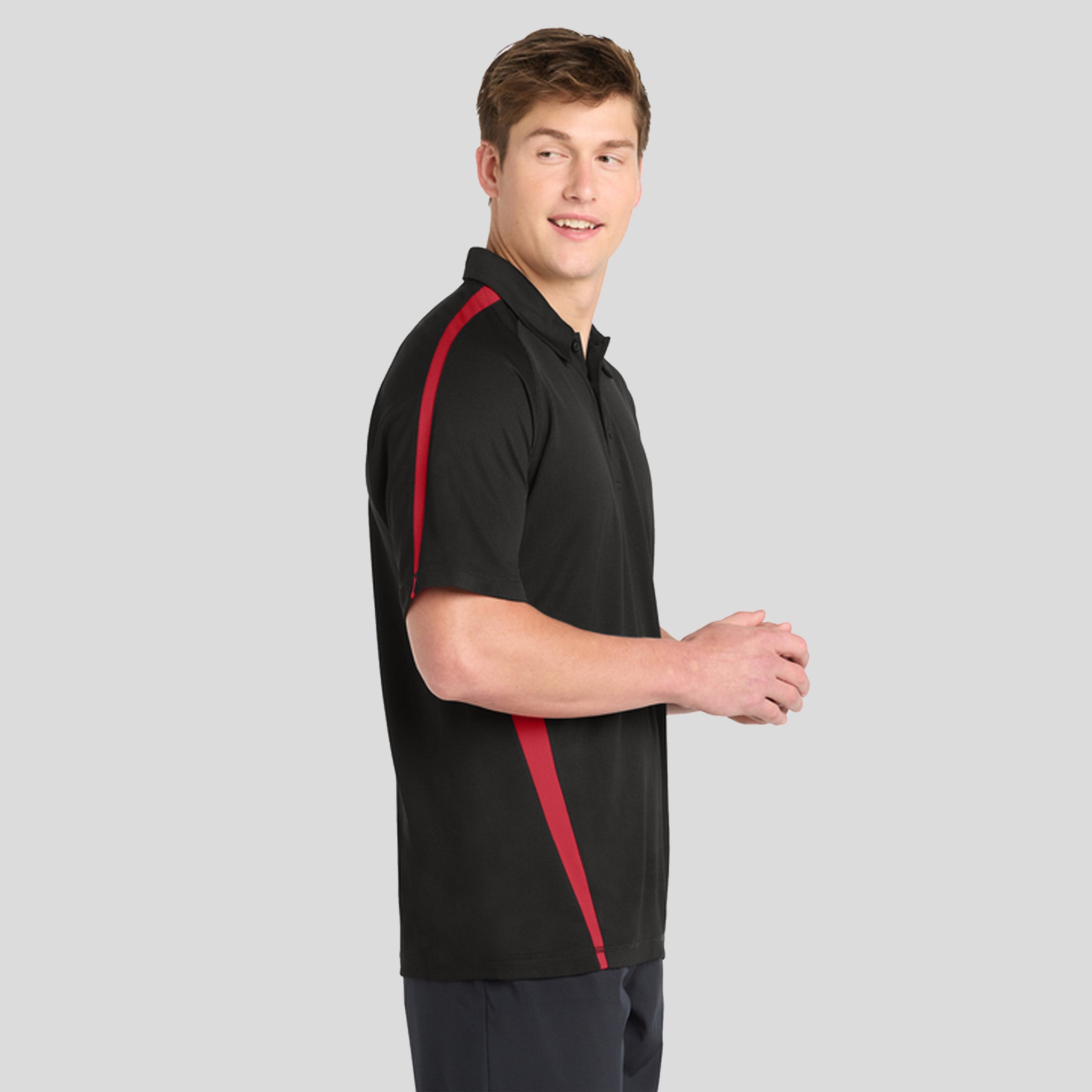 PosiChargeยฎ Micro-Mesh Colorblock Polo | Black/Red