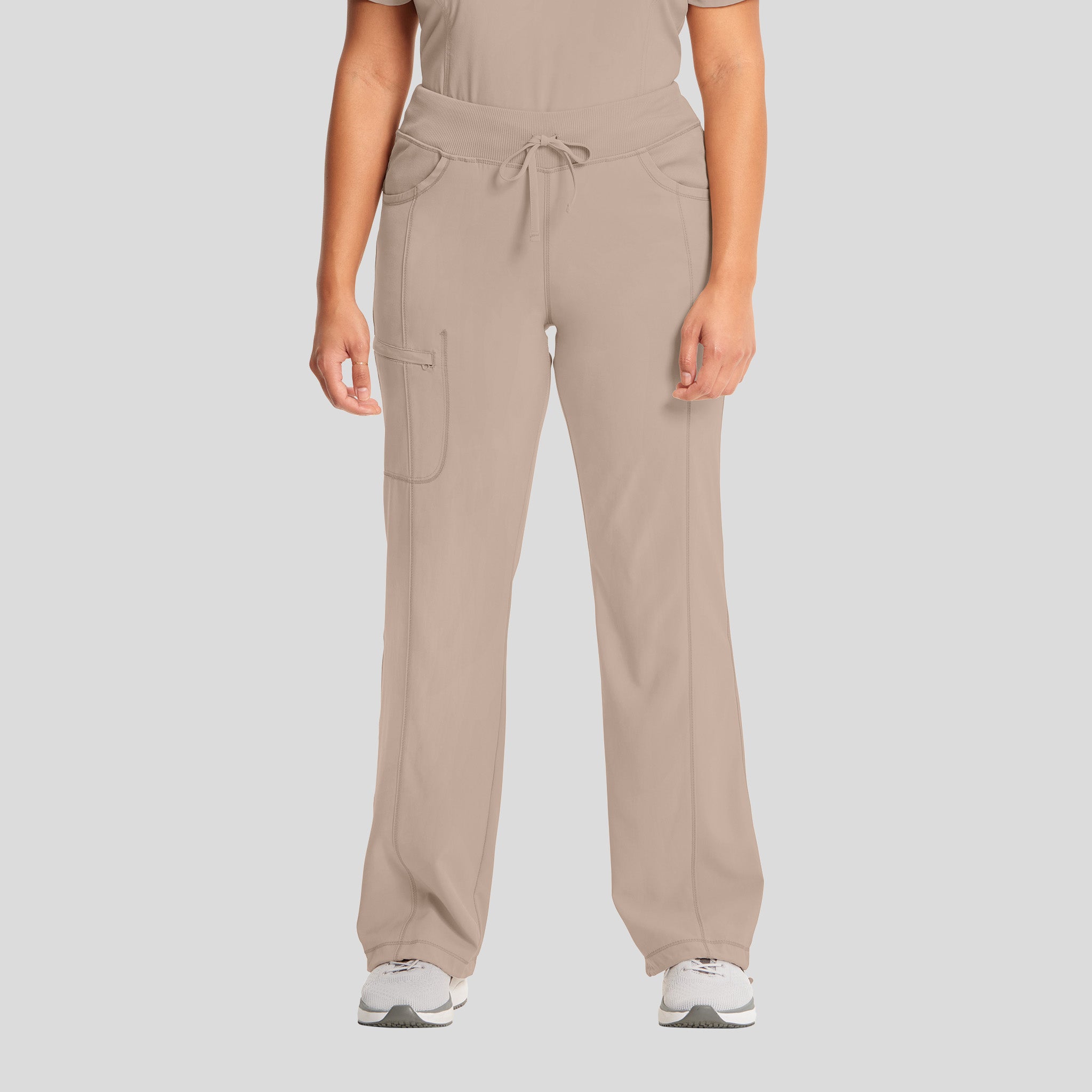 Rib Knit Drawstring Waist Scrub Pant | Khaki