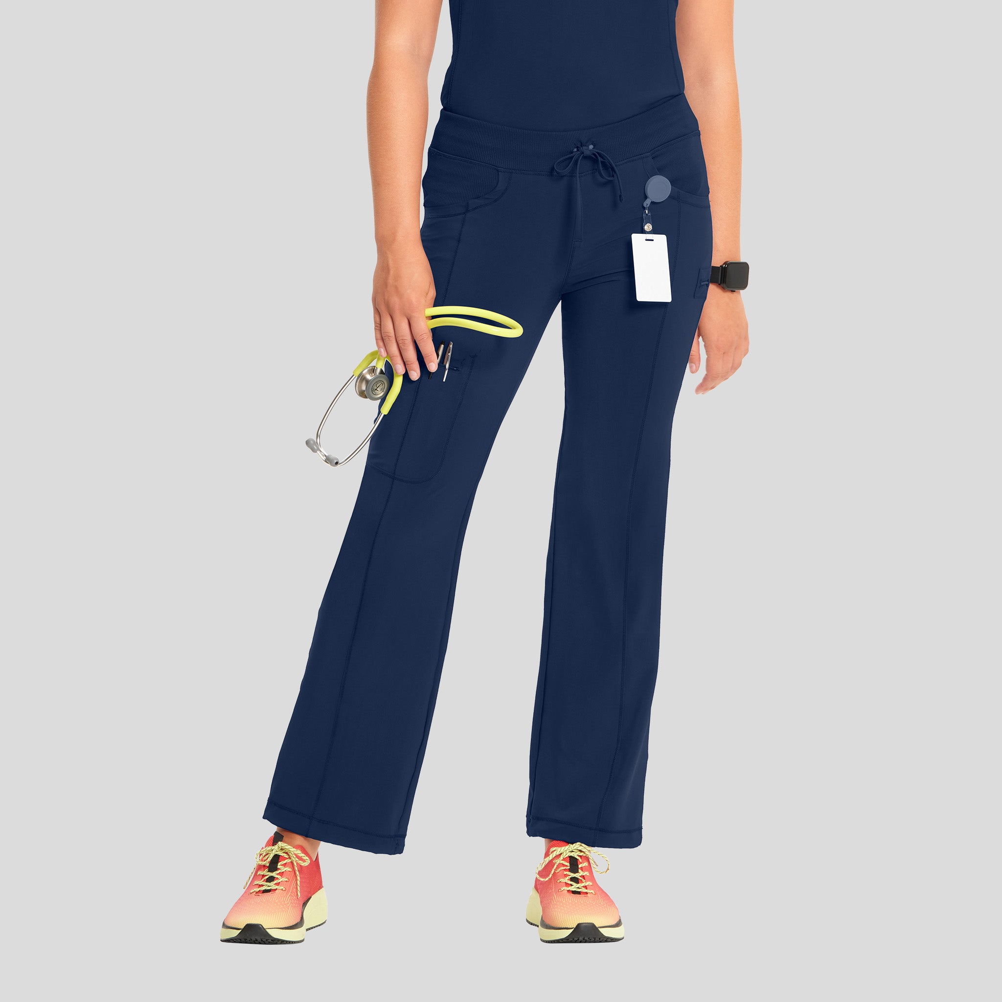 Rib Knit Drawstring Waist Scrub Pant | Navy