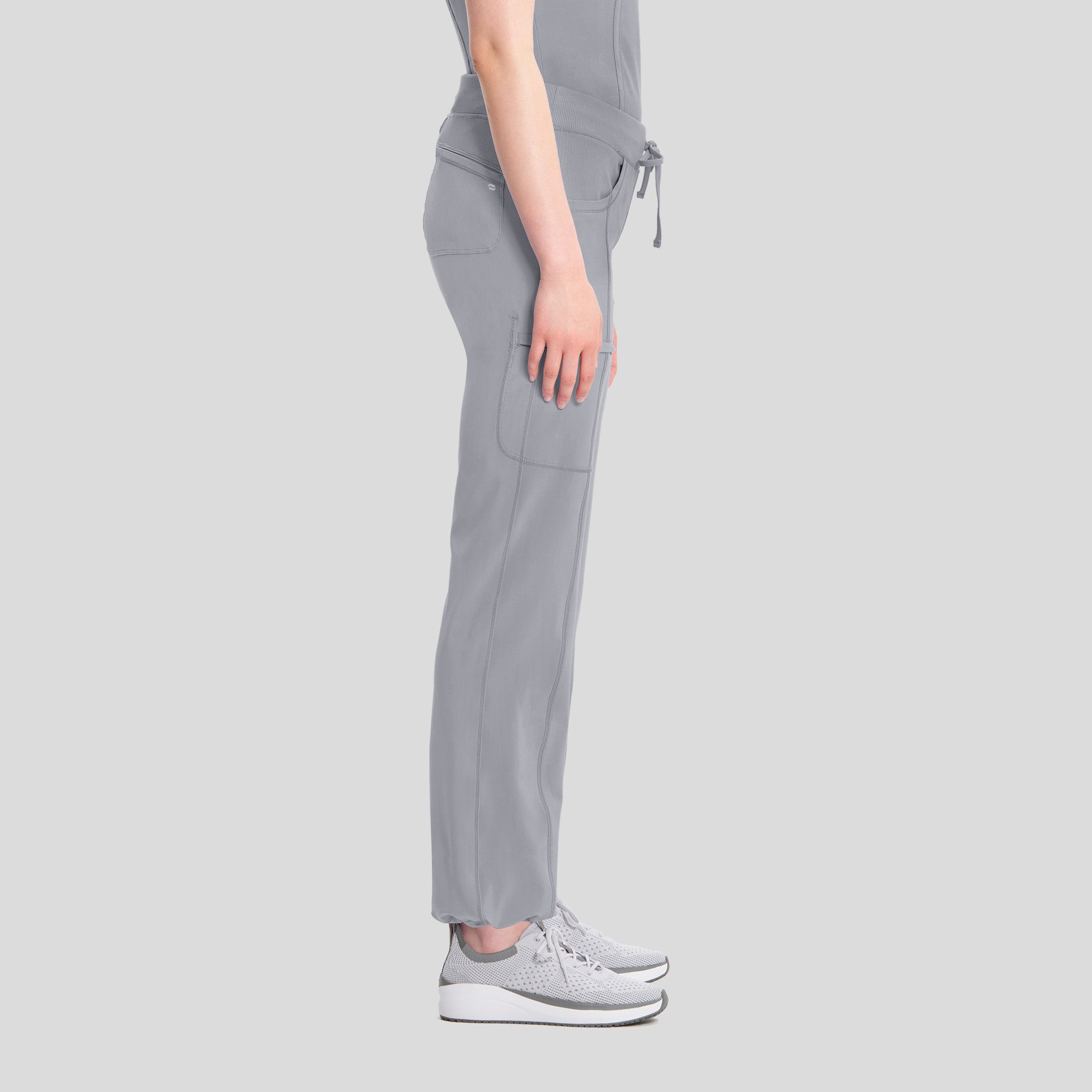 Rib Knit Drawstring Waist Scrub Pant | Grey