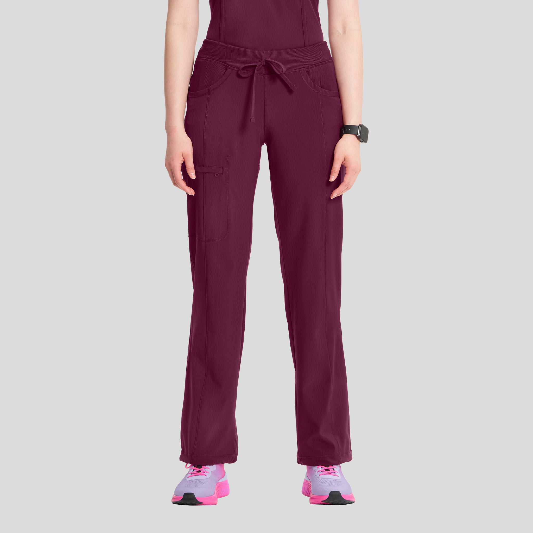 Rib Knit Drawstring Waist Scrub Pant | Wine