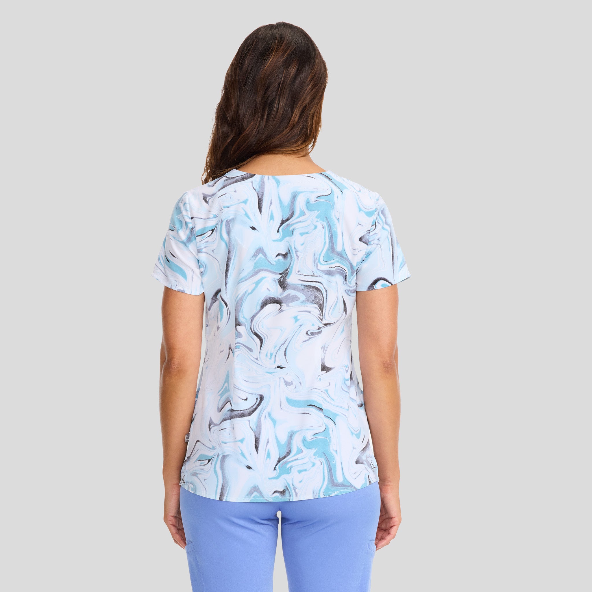 Amanda Washed Marble Print Scrub Top