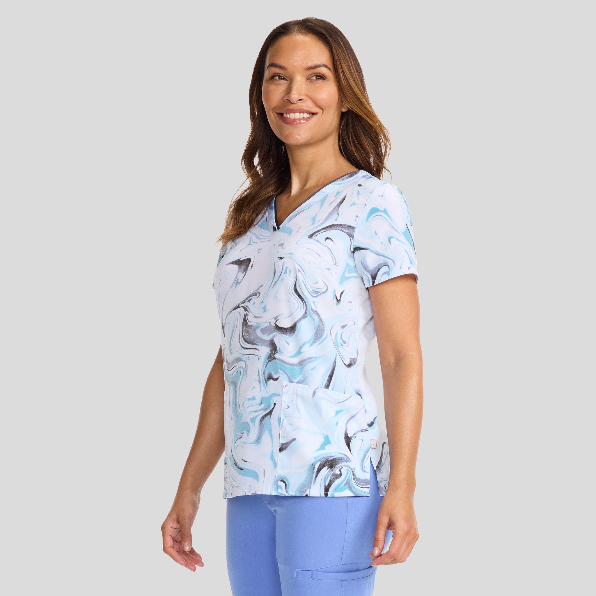 Amanda Washed Marble Print Scrub Top