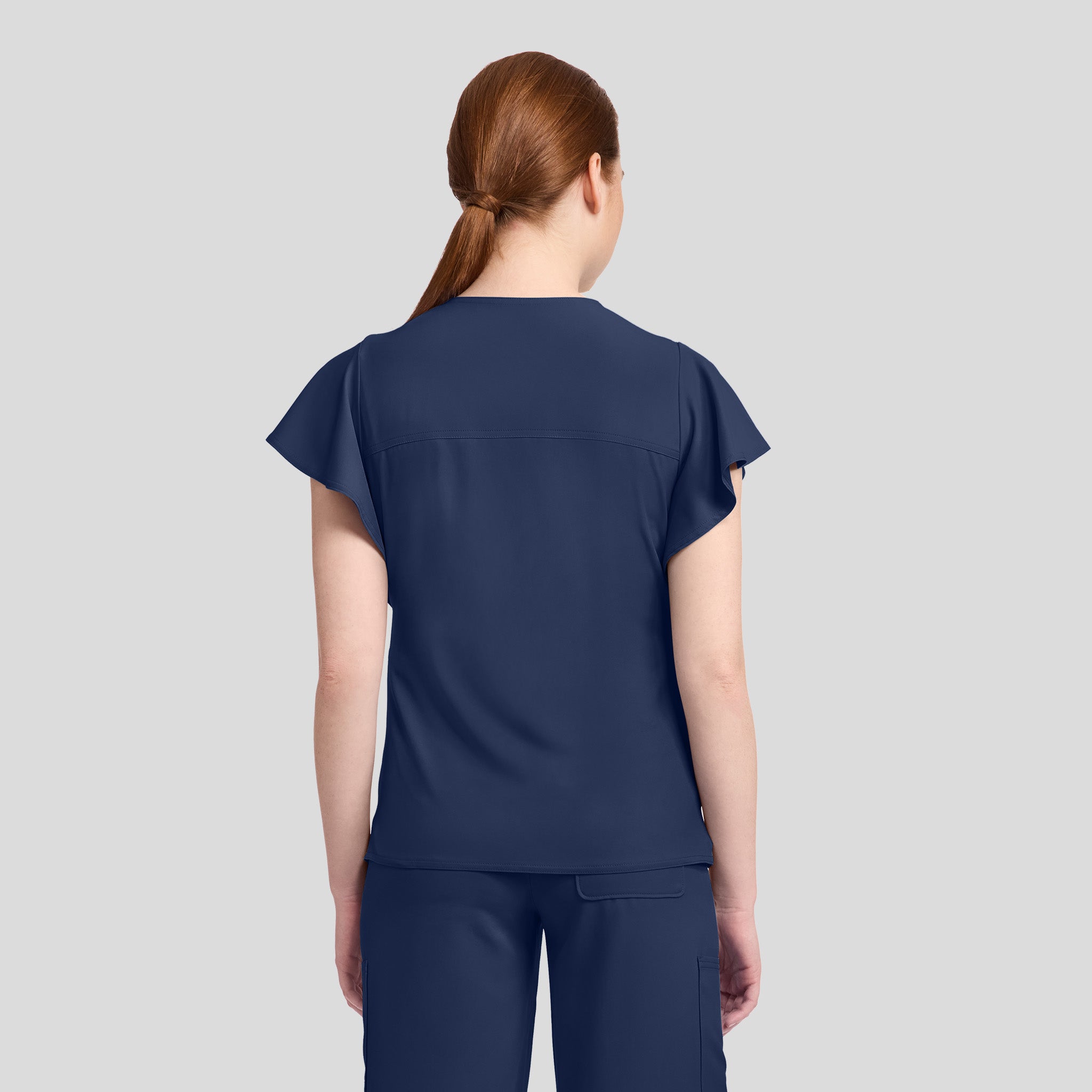 2-Pocket Flutter Sleeve V-Neck Scrub Top | Navy