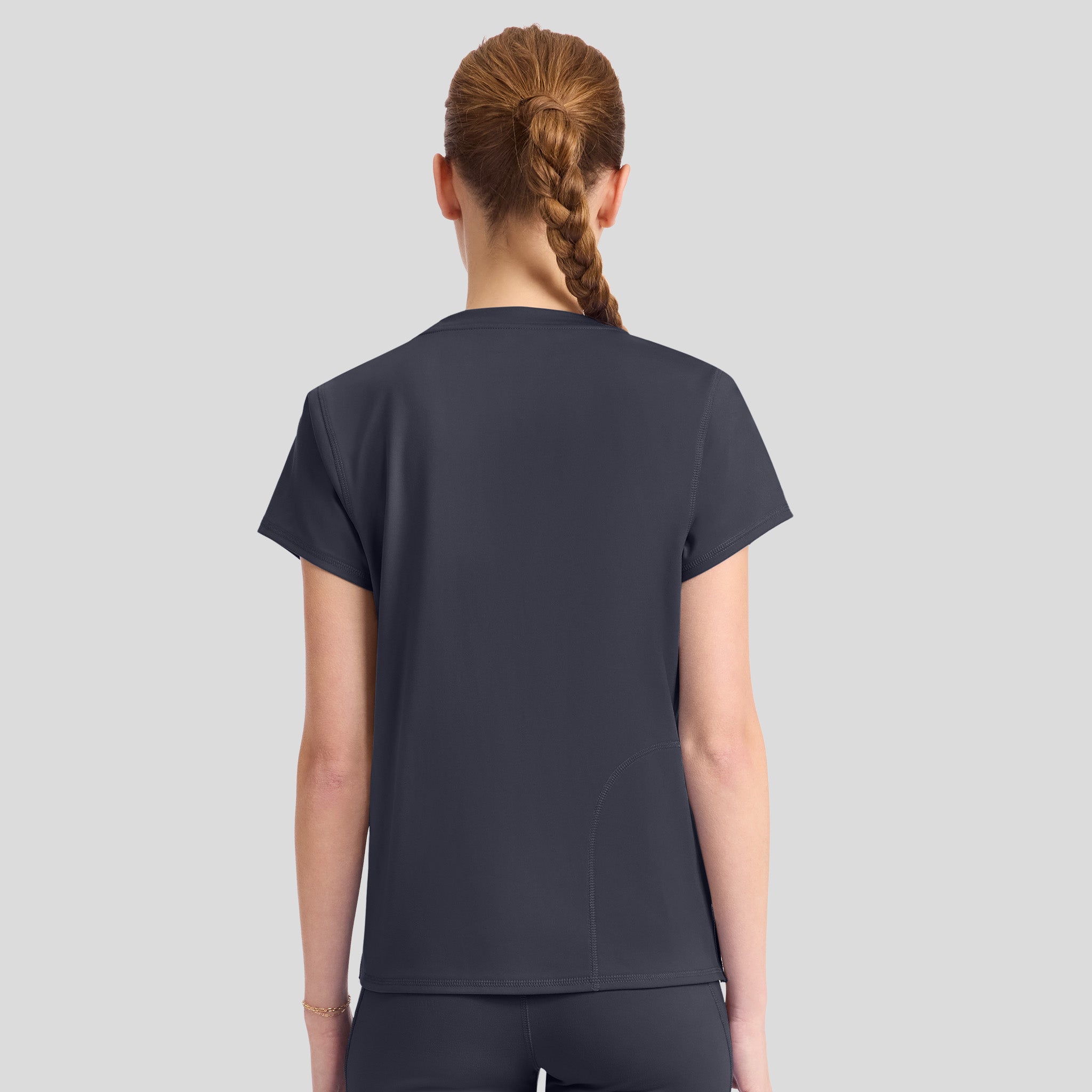 2-Pocket STRETCH Crew Neck Scrub Top | Pewter