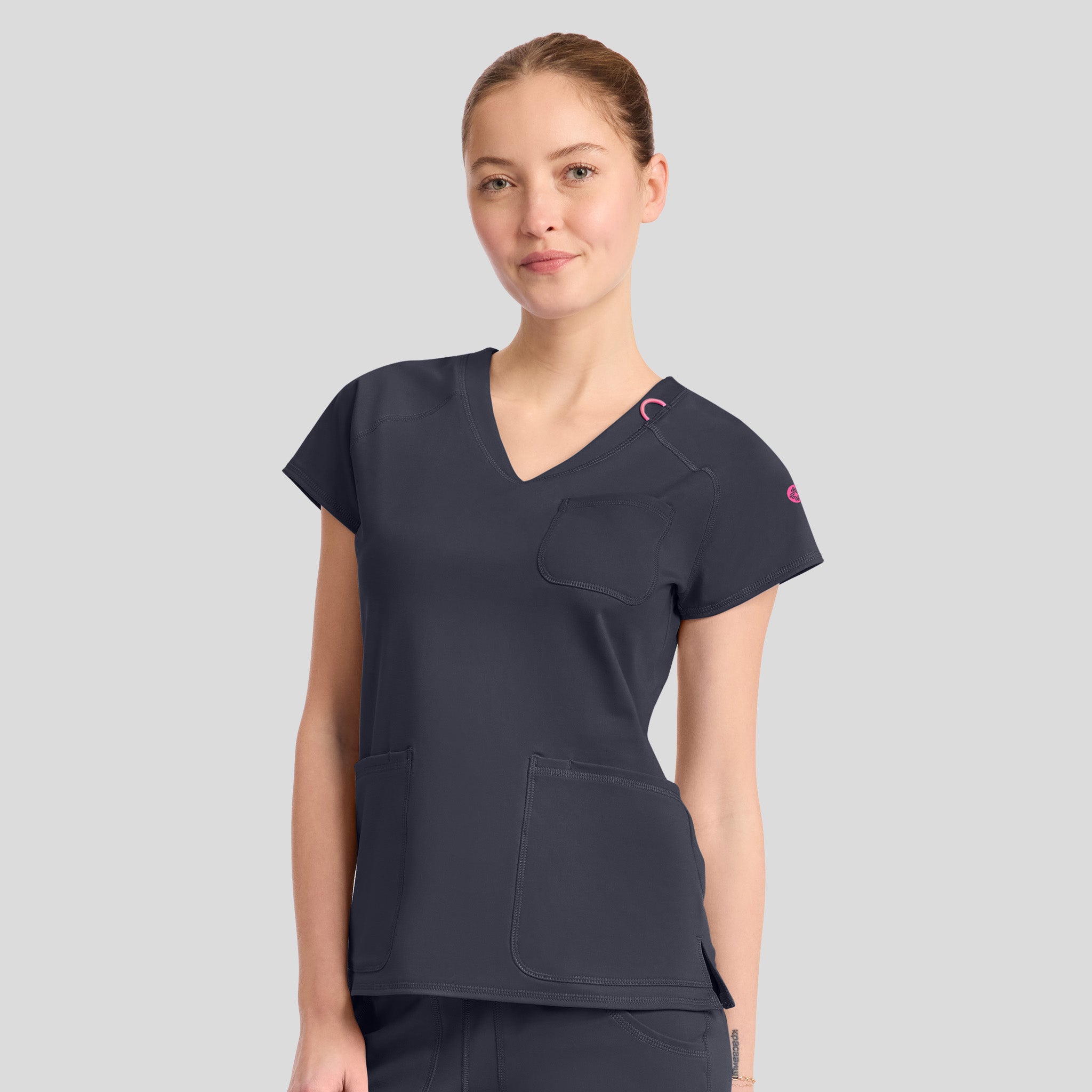 3-Pocket STRETCH V-Neck Scrub Top | Pewter
