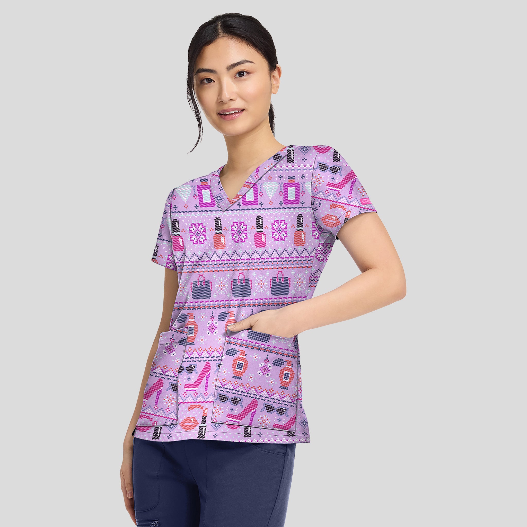 V-Neck Print Top | Fashion Fair Isle