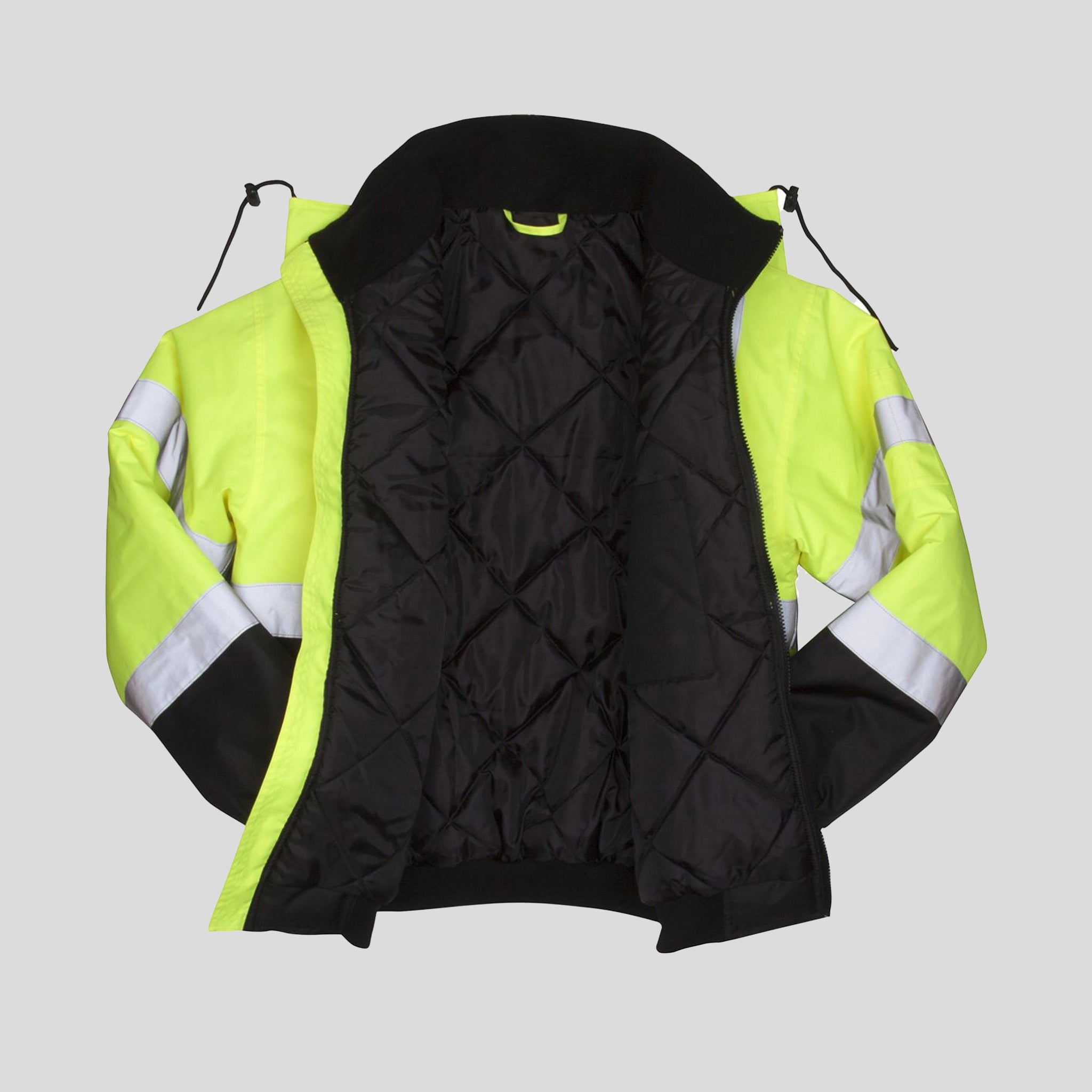 RJ3210T Hi Vis Yellow Black Bottom Bomber Safety Jacket – Tall Length – Quilted Lining – Type R – Class 3