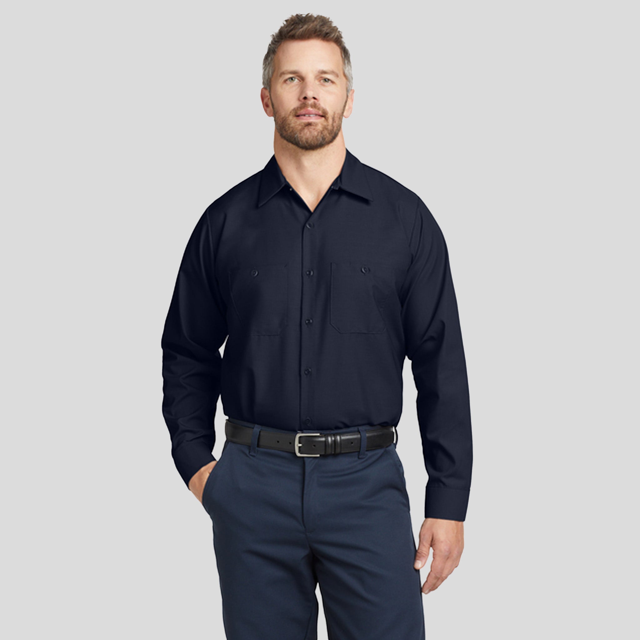 Men's Long Sleeve Industrial Work Shirt | Navy