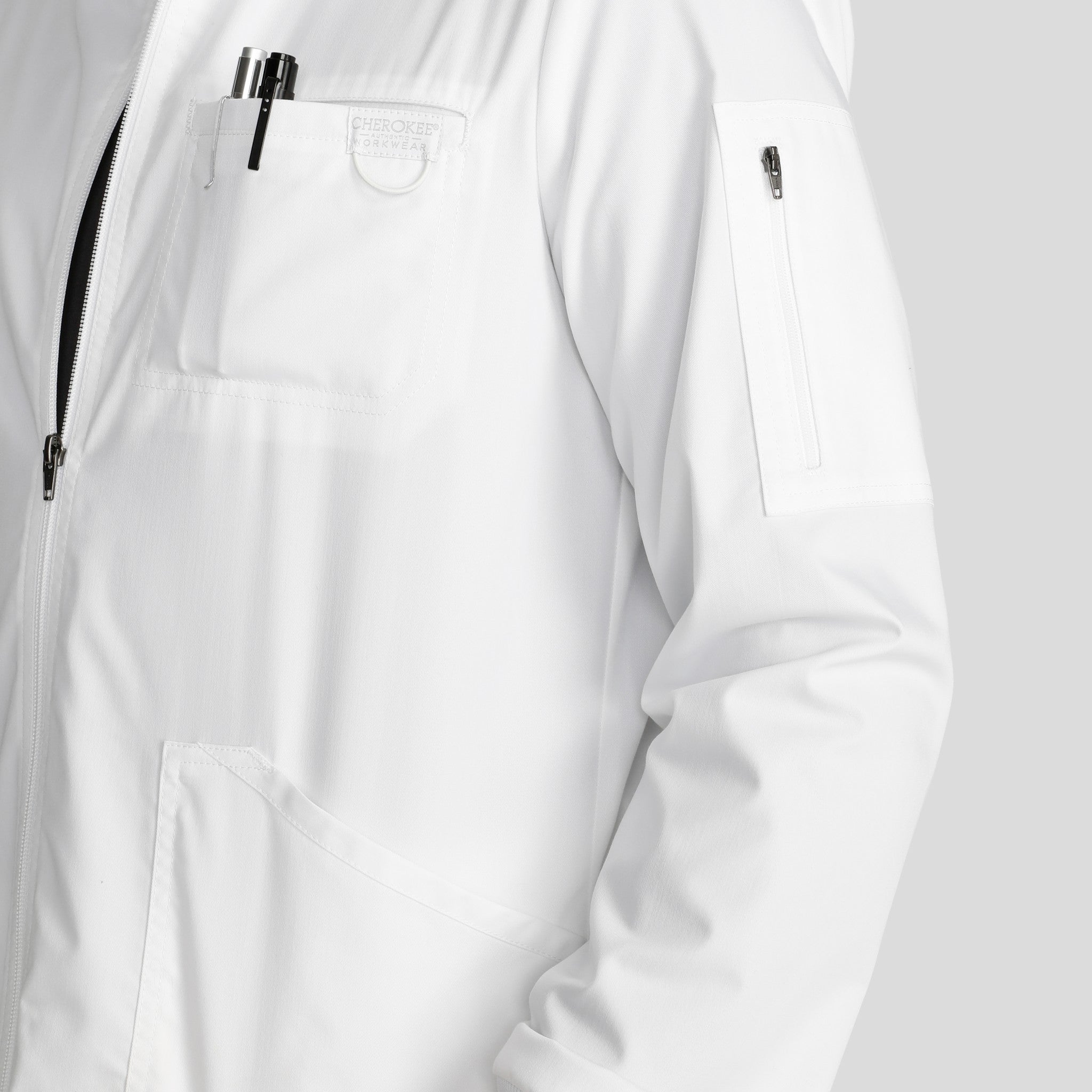 Men's Zip Front Scrub Jacket | White