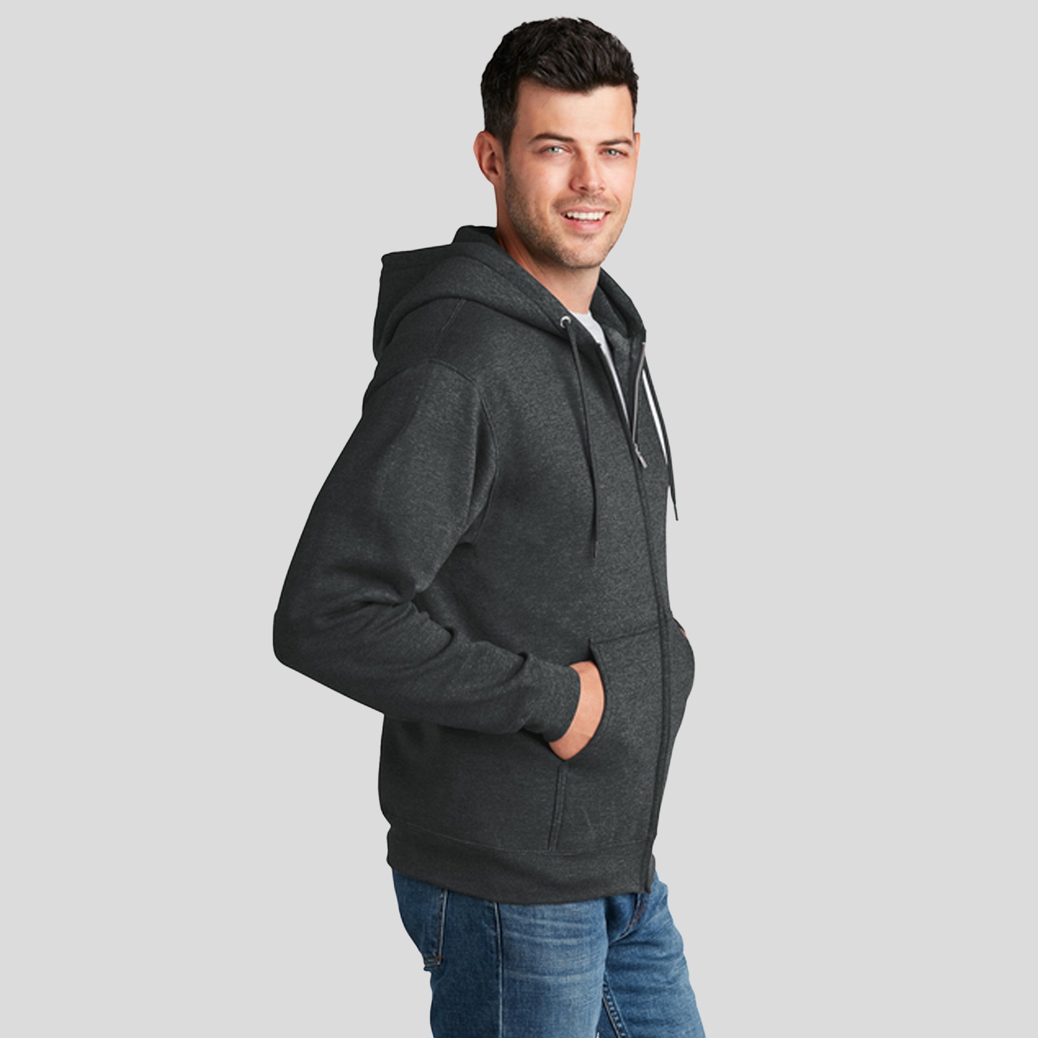 Core Fleece Full-Zip Hooded Sweatshirt | Black Heather