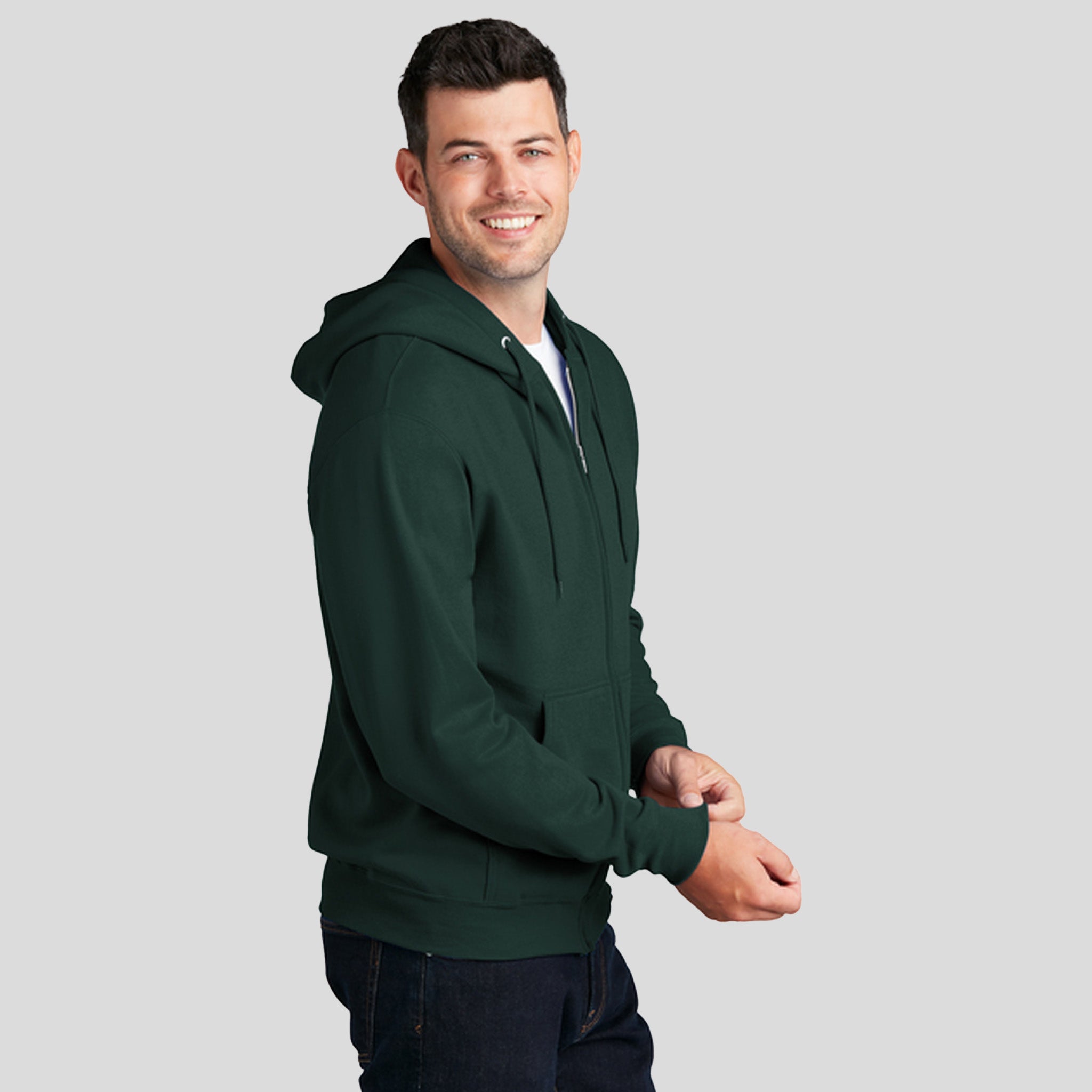 Core Fleece Full-Zip Hooded Sweatshirt | Dark Green