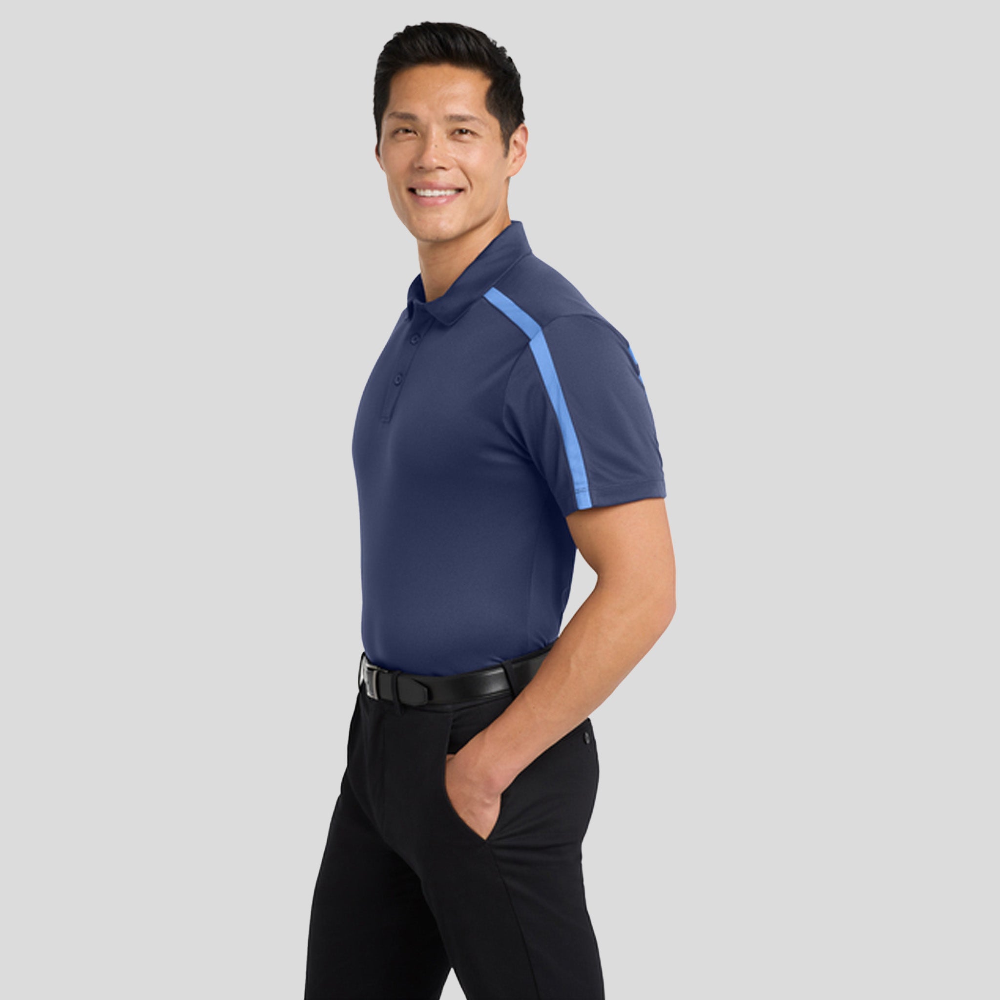 Silk Touch™ Performance Colorblock Stripe Polo | Navy/Carolina Blue